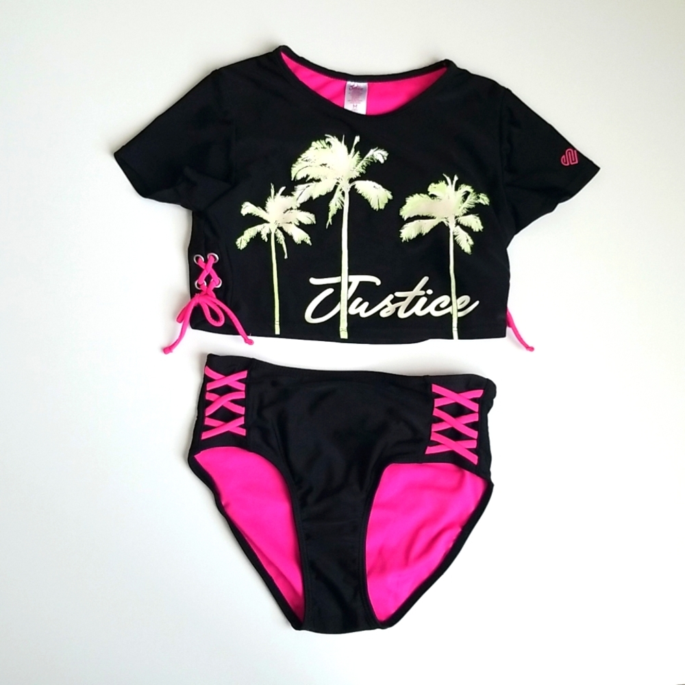 Justice black and pink swim suit, size M (10 yrs)